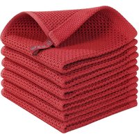 JORDAN&JUDY 6-Pack Honeycomb Kitchen Towels, Red, Durable & Easy to Clean, 30x30cm