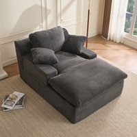160 cm Chaise Lounge Chair, Boneless Couch, Set of Sofabed Floor Lounge Sofa with Movable Pillows & Side Pockets, Cloud Couch with Armrests for Living Room, No Assembly Required, Grey