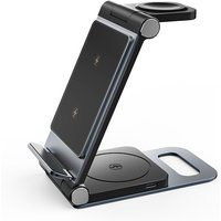 Rexsun 3 in 1 Foldable Wireless Charging Station, Aluminum Alloy Wireless Charger Stand for Multiple Apple Devices - Travel Size for iPhone, Apple Watch, AirPods, Adapter Not Included, T8, Black