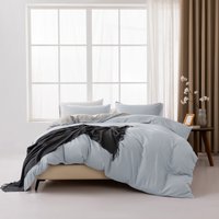 MENDALE Duvet Cover Set - Premium Bedding Set - 135*200 cm Duvet Cover with 75*50 cm Pillow Case - Soft Brushed Microfiber- Light Blue & Light Grey