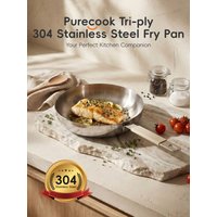 PURE COOK 304-serie koekenpan | 304 roestvrijstalen koekenpan met vlakke bodem en drielaagse constructie, met stalen handgreep