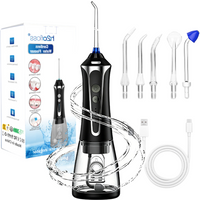 H2ofloss HF-2 electric toothbrush with 5 modes, 5 nozzles, USB rechargeable, IPX7 waterproof, 300ml water tank, black