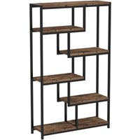 Tribesigns 5-Shelves Staggered Bookshelf, Industrial 165cm Tall Bookshelf Bookcase for Home Office, Wood and Metal Etagere Bookcase Display Shelf Open Storage Organizer Shelves