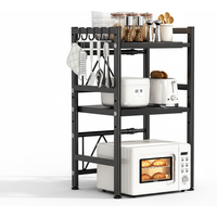 Maxcook 3-tier Microwave Oven Rack Expandable Microwave Stand Countertop Kitchen Utensils Tableware Storage Carbon Steel Over Microwave Shelf Countertop with 5 hooks MCZW2614