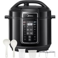 Midea 9-in-1 Snelle Elektrische Snelkookpan, 12 Voorgeprogrammeerde Programma’s, Directe Roestvrijstalen Multicooker met Anti-aanbakpan, Yoghurtmaker, Rijstkoker, Slowcooker, Roerbakken, Stomen, 7,6L, Zwart