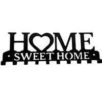 Wall Mount Key Holder, Iron Key Hooks with Heart-Shaped O, Black and White Sweet Home Decor, 10.2" Wall Organizer for Entryway, Hallway, Kitchen