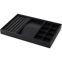 Oirlv PU Leather Jewelry Display Tray Black Jewelry Organizer Ring Earring Display Necklace Bracelet Jewelry Storage Display Props
