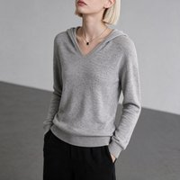 100% Cashmere Wool Hoodie Long Sleeve Sweater for Women - Gray Autumn Winter Pullover Medium Smoke Gray One Size