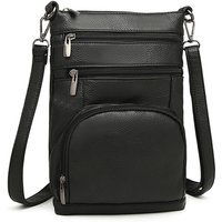 Women Multi Pocket RFID Blocking Crossbody Bag, Small Fashion PU Leather Messenger Travel Organizer Satchel Sling Shoulder Bag (Black)