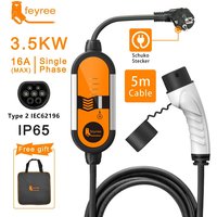 feyree Type 2 16A 3,5 kw draagbare EVSE-oplader, laderkabel 5 m met Schuko-stekker, stroomsterkte verstelbaar, voor elektrische auto’s