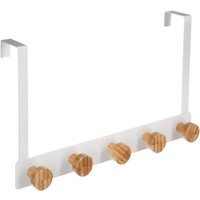 5five Deurhaakrek - Bamboe & Staal, Wit, 5 Haken, 33,5 x 20 cm