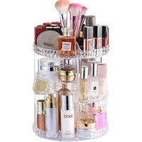 Vilscijon draaibare make-upkwasthouder, transparant, champagnekleurig, grote capaciteit, bureau-lippenstift- en cosmetica-organizer, wenkbrauwpotlood-opbergrek