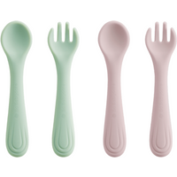 Bc Babycare Silicone Fork and Spoon 2 Pieces,BPA-Free Pink + Green