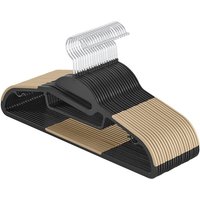 JOYFURNOS Set of 20 Plastic Hangers, Coat Hangers with U-Shaped Opening, Non-Slip, Space-Saving, 0.5 cm Thick, 41.5 cm Long, 360° Swivel Hook, Black and Brown