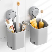 TAILI Zuignap Tandenborstelhouder 2 Stuks, Krachtige Tandpasta Tandenborstel Zuignap, Zelfdrainerende Douche Scheermesje Houder, Douche Tandenborstelhouder voor Muur, Keuken Tafelwaar Houder, Grijs