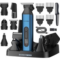 BarberBoss QR-6020 5-in-1 Beard Trimmer for Men, Hair Clipper & Body Groomer, Nose & Ear Trimmer, Waterproof, LED Display, USB-C Rechargeable