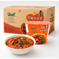 Uni-President Laiyitong instantnoedels met rode peper en rundvlees 110 g x 12 bekers (hele doos)