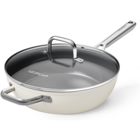 Naturepan Diamond Titanium Ceramic Frying Pan, 28cm, Deep Version with Lid - Non-stick coating, PTFE/PFOA/PFAS-free - Heat-resistant handle - Suitable for induction hob/oven - Dishwasher-safe - Milk White
