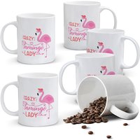 Alphynix 1pc 11oz White Mug with "CRAZY Flamingo LADY" Bold Quote & Pink Cartoon Flamingo, Playful Tropical Christmas or Thanksgiving Gift