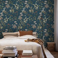 Murgall Falling Flowers Peel and Stick Wallpaper Blue 44x305cm 1 Roll