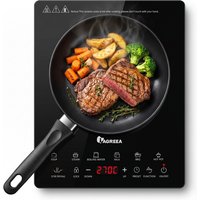 IAGREEA Induction Cooker, 2000W Ultra-thin Induction Hob with 8 Power Levels 60-270°C Temperature Control, 7 Preset Cooking Functions, 3H Timer, Child Safety Lock, 12-26cm Suitable Cookware, Black Glass Panel Portable Induction Cooktop DF200-14V10