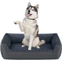 Ochama Pet Dog bed linen look, raised edges, non-slip bottom, removable and washable cover, XXL, 120 x 90 x 30 cm, dark grey