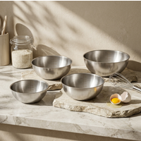 PURECOOK 304 Rolled Rim Japanese-Style Fruit Salad Bowl Collection | 4-Piece Natural Finish Salad Bowl Set