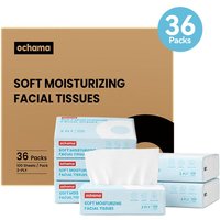 ochama Zachte Vochtinbrengende Gezichtstissues, 3600 Vellen (100 Vellen × 36 Verpakkingen), 3‑Laag Vochtinbrengend Tissue, 30 % Crème‑Gehalte, Geschikt Voor Gevoelige Huid, Jumbo Bulk Pakket