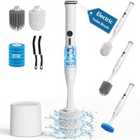 Leebein Electric Toilet Brush with Stand, Hard Nylon plus Soft Silicone Heads, 6 Disposable Refills, 2 Crevice Cleaners, Valentine's Day Gift Set