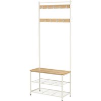 Ochama Kapstok, Halboom met Schoenopbergbank, 32 x 70 x 177 cm, Industrieel, Naturel en Wit