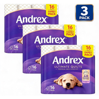 Andrex Ultimate Quilts Toilet Tissue, 3-Ply, 16 Rolls (3 Pack)
