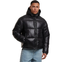 Urban Classics glanzende pufferjas met capuchon winterjassen/jassen zwart L