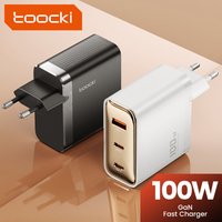Toocki 100 W USB-C-opladerblok, 3-poorts GaN-snelle wandoplader met inklapbare stekker, PD3.0/QC3.0-snellader voor iPhone 17/16/13/14/15 Pro Max/Plus, MacBook Air/Pro, Dell XPS 13, Samsung Galaxy S24/S23-serie