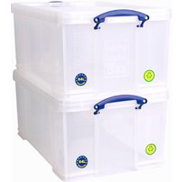 Really Useful Stackable Plastic Storage Box 64L Clear (Pack of 2)