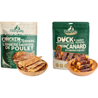 MeatyWay kip en eend & zoete aardappel droog vlees, zachte hondensnacks, hoog eiwit, laag vet, 100% natuurlijk en graanvrij, eenvoudig verteerbare trainingsrewards, 454 g / 16 oz (2-pack)