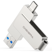 DigiEra USB Flash Drive – 128GB, USB 3.2 Dual Interface (USB-A & Type-C), 500MB/s High-Speed Read, 360° Swivel Design, Compact Metal Body (LUS320)