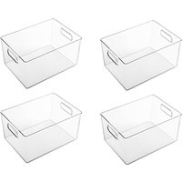 WhereHike opbergbox met geïntegreerd handvat - opbergbox met grote capaciteit voor cosmetica, handdoeken, zeep en shampoo - ideaal voor het opbergen van cosmetica in de badkamer - 4-delige set - transparant