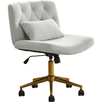 HULALA HOME Vanity Chair with wheels Criss Cross Legged Armless Adjustable Height Velvet Swivel Chair for Home Office Bedroom, Grey
