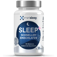 smartsleep® SLEEP+ slaapcapsules, 30 capsules, met 1 mg melatonine, ashwagandha, citroenmelisse, passiebloem en magnesium, gemaakt in Duitsland, vegan