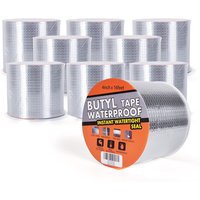 TAPEBEAR Butyl Tape Waterproof Sealing Tape Aluminum Foil Tape, for RV Repair, Window, Silicone, Glass & EDPMRoof Leak Patching, boat and Pipe Sealing, silver, 100mm*15m,9rolls