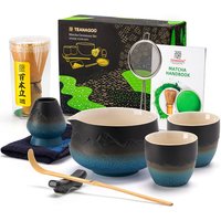 TEANAGOO matcha set matchaklopper matchakom met schenktuit schepje houder voor matchaklopper theebereidingsset. Japanse theeset (7 stuks) + 2 kopjes (5,6 oz), S33, kleurverloop marineblauw zwart, verpakking in kleurendoos, nieuwjaarsuitverkoop, beste cadeaukeuzes