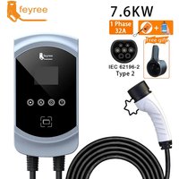 feyree EV-oplader 32 A 7,6 kW single-phase elektrische auto-oplader, EVSE-wandstation, Type 2-kabel, IEC 62196-2-stekker, app-bediening