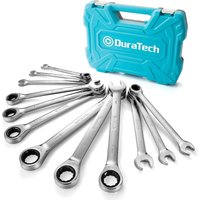 DURATECH 12-Piece Ratcheting Combination Wrench Set 8-19 mm, Fixed Head Open End Ratchet Combination Spanner Set, Metric, Cr-V Steel, Organized in Storage Case