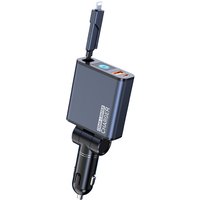 ATSHARK K006S 160W Car Charger Fast Charging, Ultra Mini Retractable USB C Car Charger with 2.95 ft Cord, PD3.0/QC5.0 Cigarette Lighter Adapter with Dual USB-C + USB-B Ports for iPhone, Samsung, MacBook, MateBook, Laptop