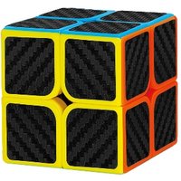 2x2 Koolstofvezel Sticker Snelheidskubus, Zwart Basis 5.0CM Puzzel, Hoge Snelheid Prestaties