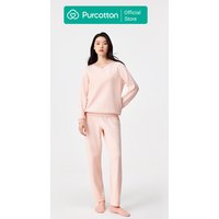 Women's Waffle Knit Loungewear Set,Peach Pink,Top: UK 14 (L); Bottom: UK 14 (L)