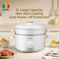 Plodon 1200W 5L Multifunctional Electric Hot Pot with Steamer Non-stick Cooking Pot Slow Cooker with Dual Power Control for Stew, Steam, Hot Pot, Fry & Simmer Fast Boiling