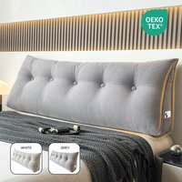 LEBONSOIR Back & Reading Cushion for Bed, Sofa & Wall, Wedge Cushion, Seat Cushion, with Washable Cover, Grey 80 cm