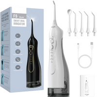 Sunluxy Draadloze Draagbare Monddouche – 140PSI Krachtige Waterstraal, 5 Standen, 360° Draaibare Spuitkop, 300 ml Grote Waterreservoir, 40 Dagen Looptijd, Inclusief 4 Types Spuitkop, F5 Wit