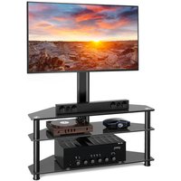 RFIVER Corner TV Stand for 32-70 inch LED LCD OLED Plasma Flat Curved TVs, Height Adjustable TV Cabinet With Bracket up to 40kgs, Swivel TV Floor Stand with Tempered Glass Shelves Max VESA 600x400mm